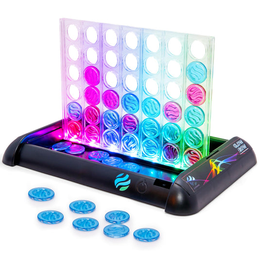 Glowsphere Glow in a Row base lights illuminate the play area for immersive fun.