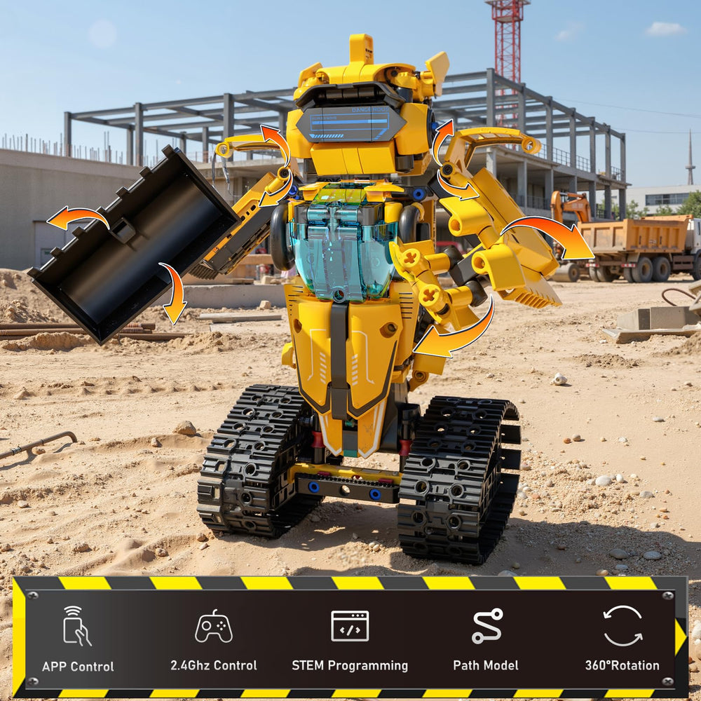 Gluiseur 5in1 Model C bulldozer in action promotes construction-themed problem solving.