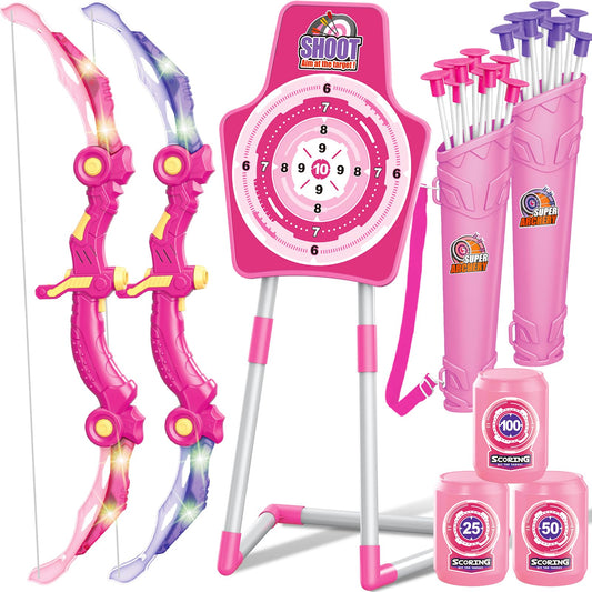 GMAOPHY bow and arrow toy with pink LED bow for safe indoor play