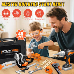 GMAOPHY electric drill and chainsaw 2-in-1 with realistic sounds for pretend construction.