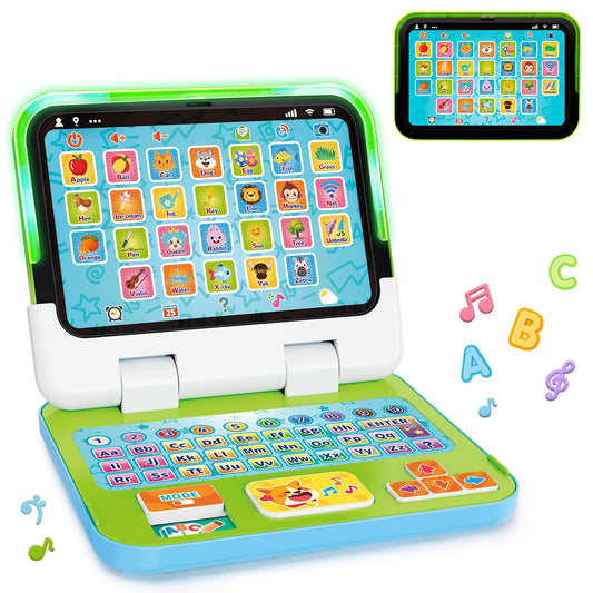 GMAOPHY learning laptop in 2in1 desktop-tablet mode boosts early literacy through interactive play.