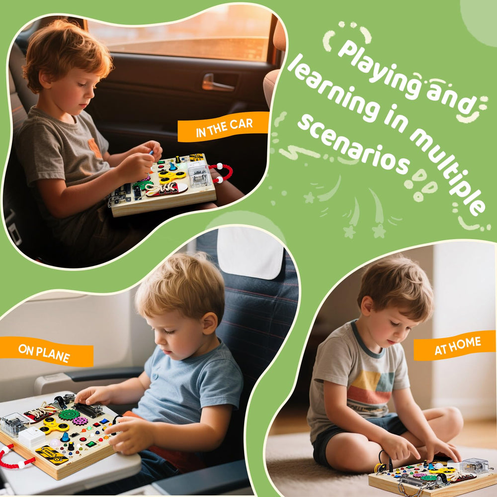 GNAYUIJ natural wood busy board with smooth edges for safe toddler exploration.