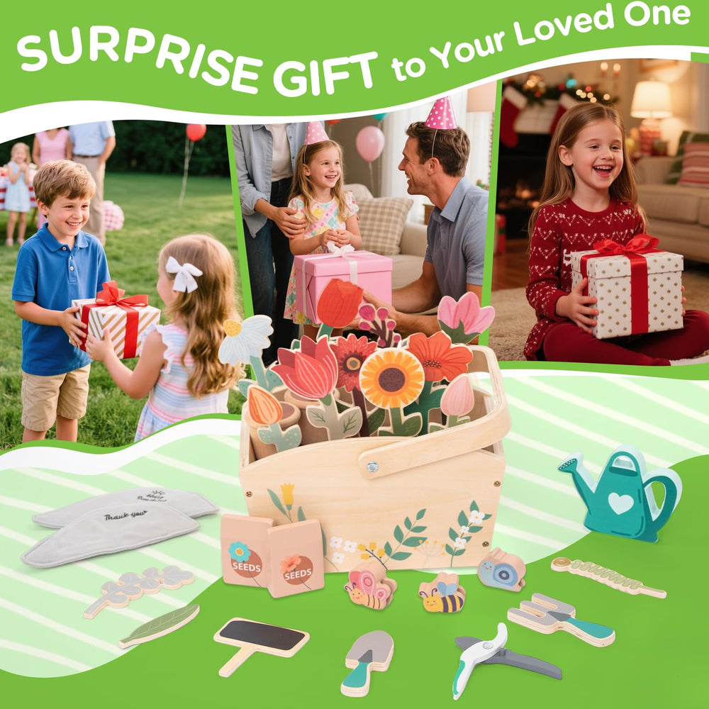 GNAYUIJ wooden flower pots and cloths enable realistic garden styling and role play.