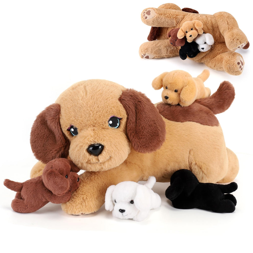 gnomantic mommy dog with puppies inside belly plush for imaginative play and cuddles