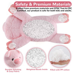 Gnomantic pig weighted plush, front view, comforting bedtime buddy.