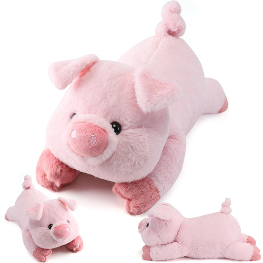 Gnomantic pig weighted plush side view, cozy cuddle companion at bedtime.