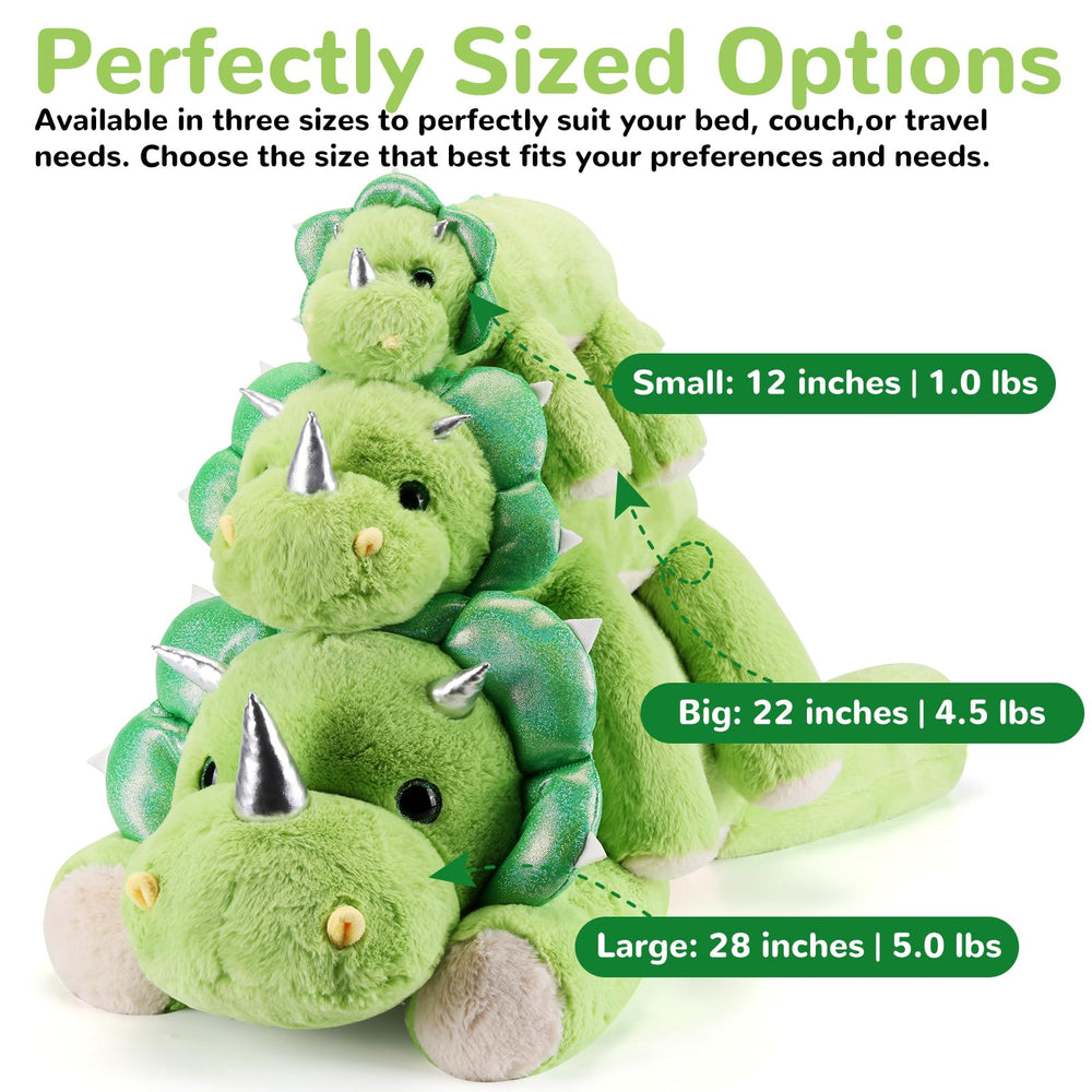 Gnomantic weighted dinosaur plush 28-inch size serves as a soft, secure sleep companion.