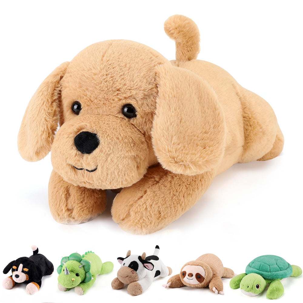 Gnomantic Yellow Lab weighted stuffed animal, 12-inch plush for cozy bedtime snuggles.
