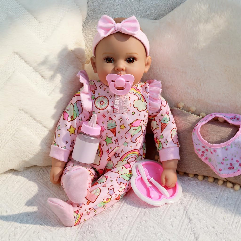 GOAROY doll with bottle and pacifier supports nurturing play.