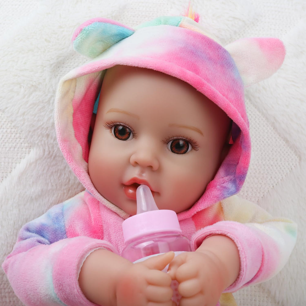 GOAROY vinyl-head-hands-feet doll provides realistic touch for pretend care.