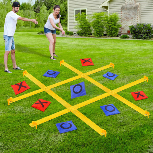 GoBene Giant Tic Tac Toe board 4ft square on lawn, ideal for family backyard games.