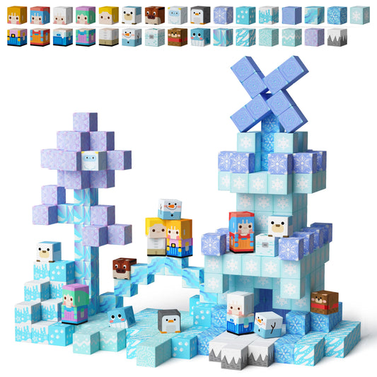 GobiDex 100pcs magnetic blocks build icy castle, boosting imaginative play and spatial thinking.