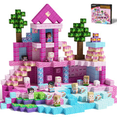 GobiDex 100PCS magnetic blocks create a pink poolside villa for imaginative play
