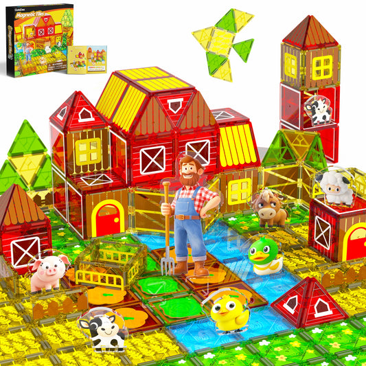 GobiDex farm animal tiles arranged by a child for imaginative play and fine motor growth
