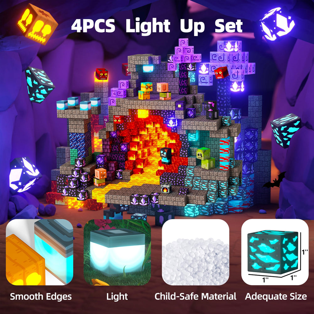 GobiDex LED blocks glow in low light for immersive travel play.