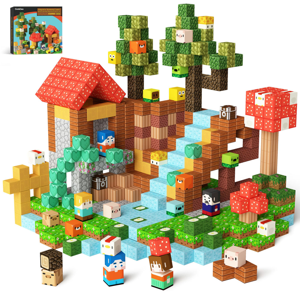 GobiDex magnetic blocks create colorful trees and houses for imaginative play.