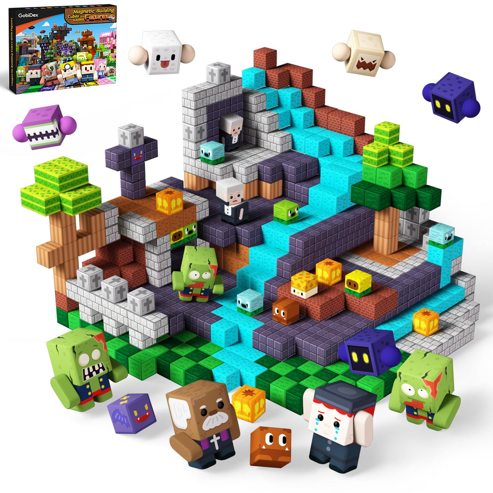 GobiDex magnetic blocks and figures enabling easy stacking for creative play