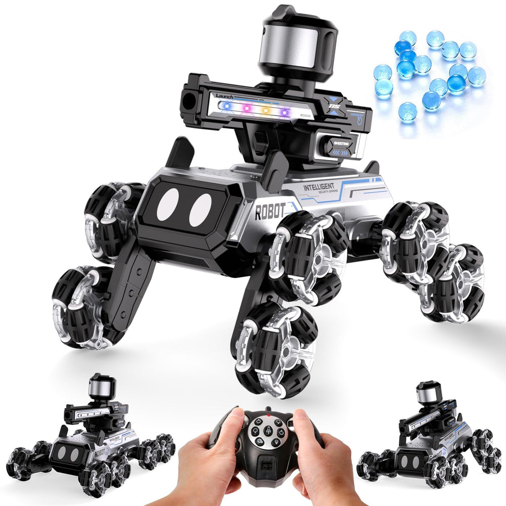 Godboat Robot Dog with LED eyes performing action in low light for immersive play