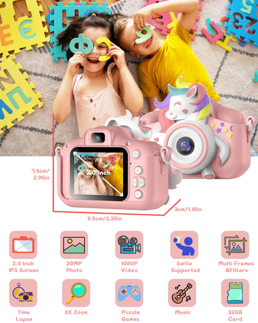 Gofunly kids camera 20MP lens delivers crisp memories during playtime.