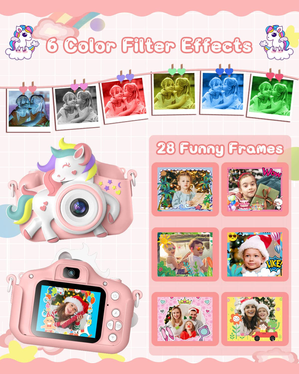 Gofunly kids camera with 8x digital zoom for close-ups on adventures.