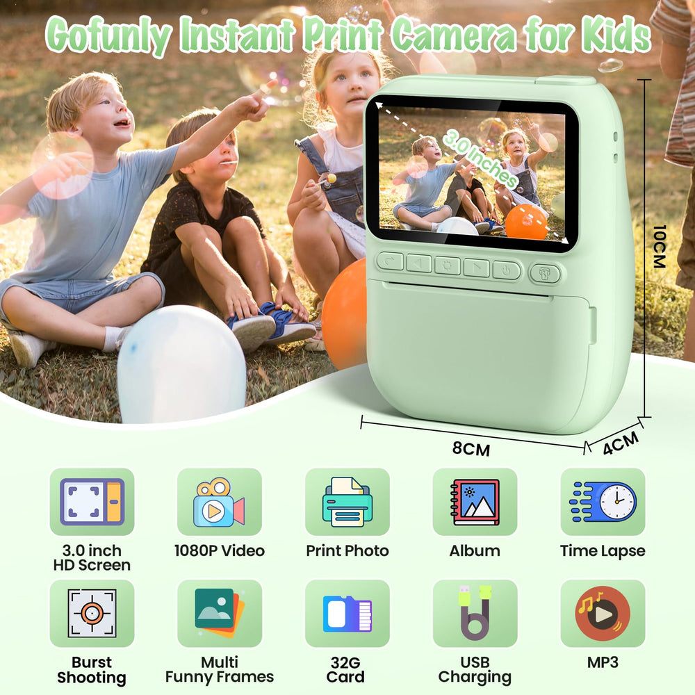 Gofunly Kids Camera Instant Print 1080p video captures clear action sequences.