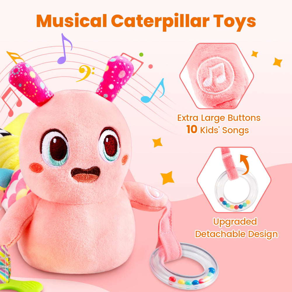 GoGonova 7-in-1 sensory toy—teether, rattle, crinkle, and squeak.