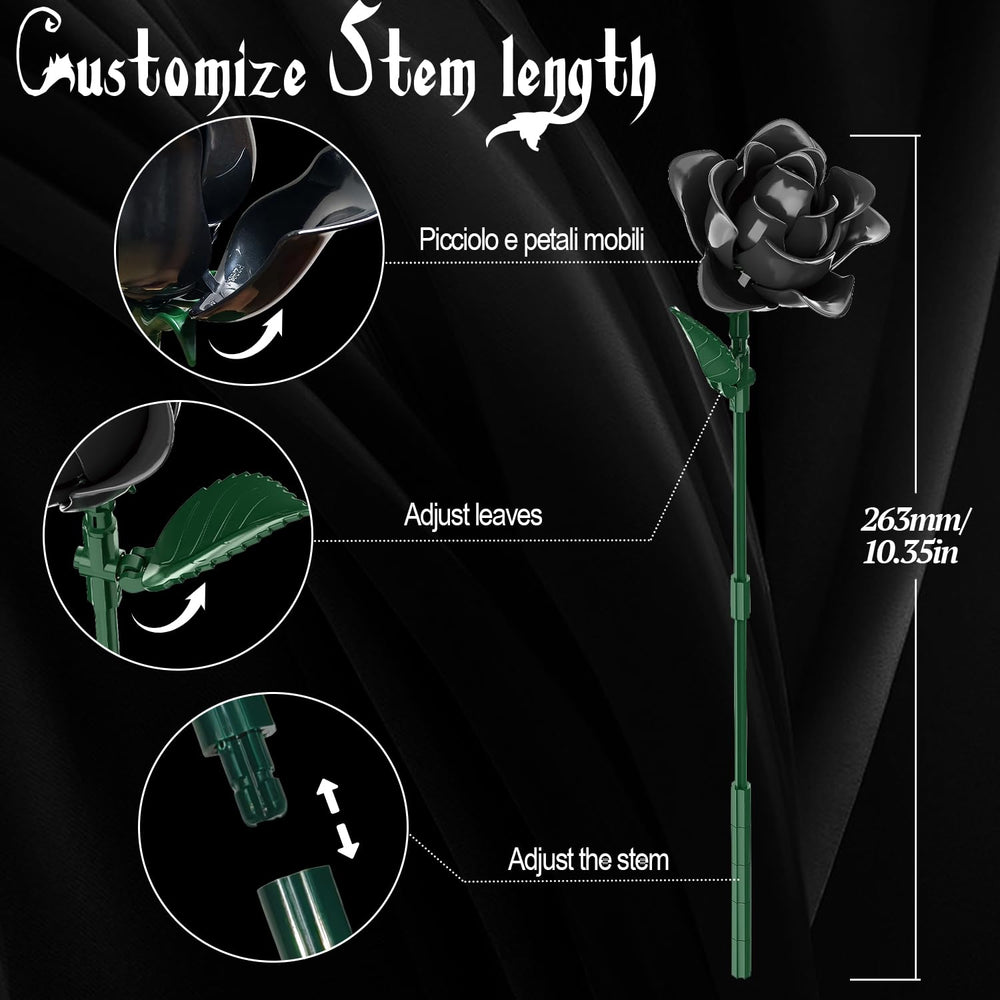 Gohero Black Roses Building Set LEGO compatibility for creative bouquet mixing.
