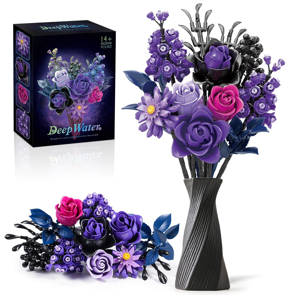 Gohero Purple Roses Building Blocks Set close-up of lifelike roses for durable, fade-proof decor.