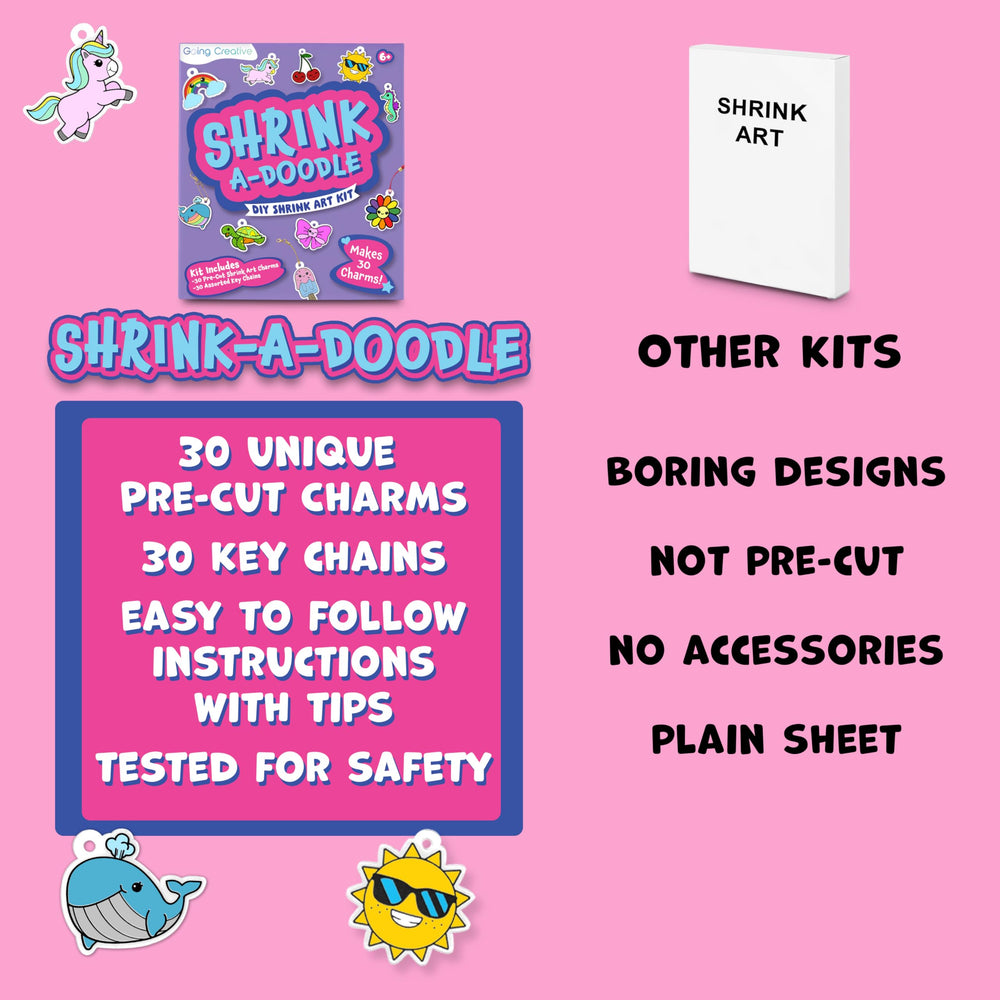 Going Creative Shrink-A-Doodle Kit premium thick sheets that retain vibrant colors.