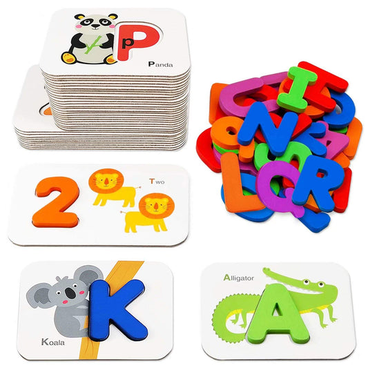 Gojmzo alphabet flash cards with wooden letters for tactile early literacy learning