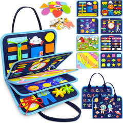 Gojmzo Busy Board 8-page panel promotes fine motor skills during play.