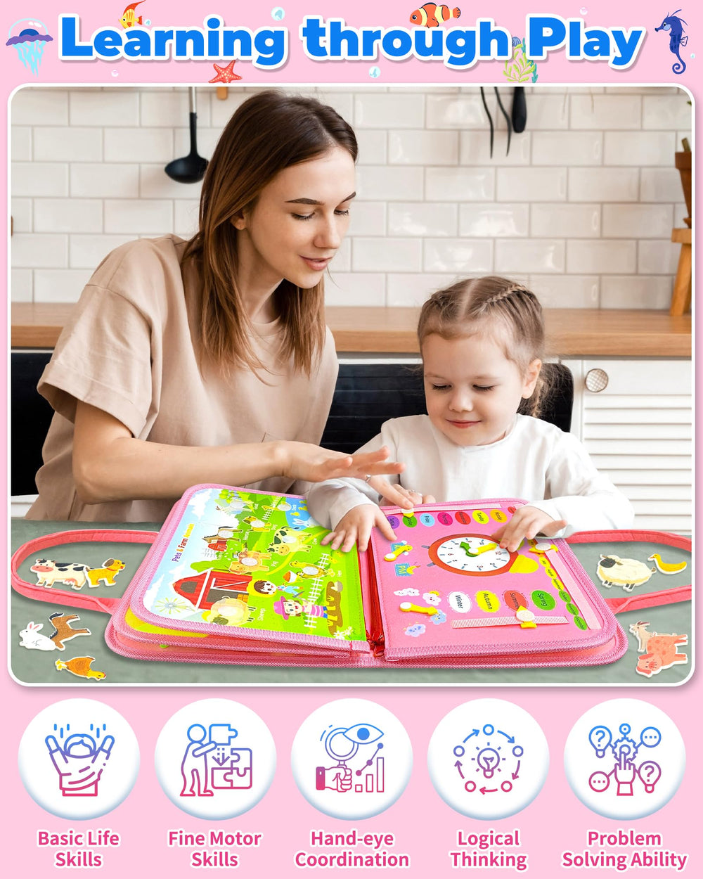 Gojmzo Busy Board color and shape matching supports early math and visual discrimination.