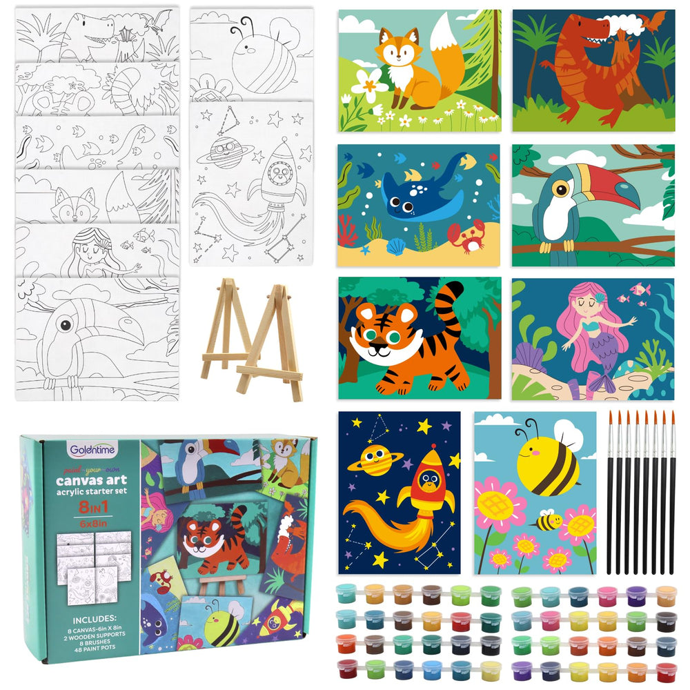 Goldentime eight predrawn 6x8 canvases with patterns for beginner painters