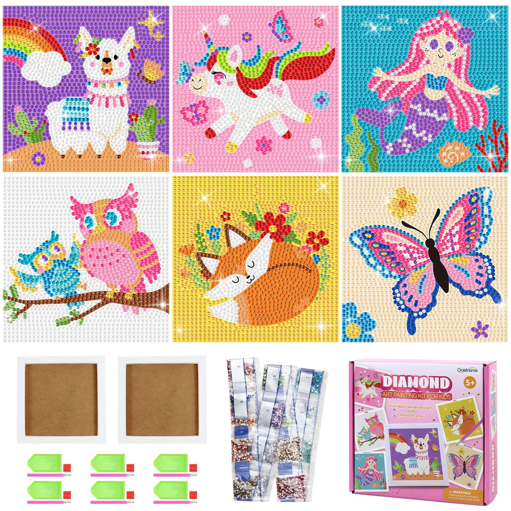 Goldentime kids diamond painting kit with six canvases and frames for creative fun