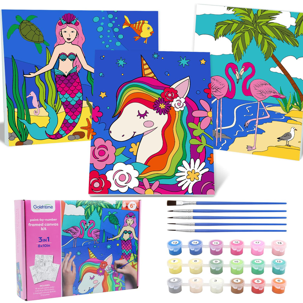 Goldentime framed kit packaging keeps canvases protected and ready to gift.