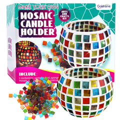 Goldentime glass mosaic candle holder kit contents for a hands-on home craft.