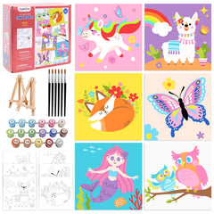 Goldentime Kids Paint by Number Kit with six pre-drawn canvases for easy painting