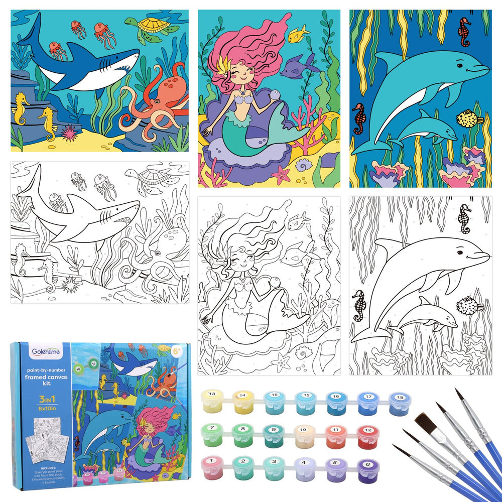 Goldentime mermaid canvas 8x10 framed for beginners to practice color matching and display their work.