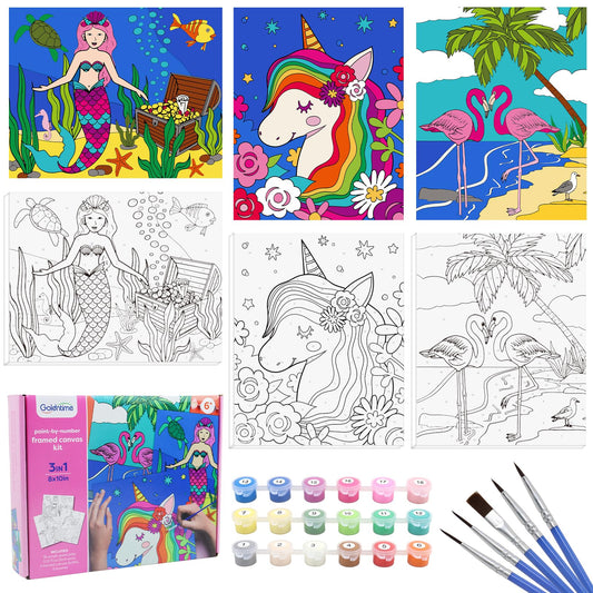 Goldentime unicorn canvas paint by numbers 8x10, framed-ready for relaxing creativity.