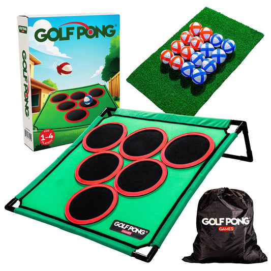 Golf Pong jumbo yard game setup for portable outdoor fun.