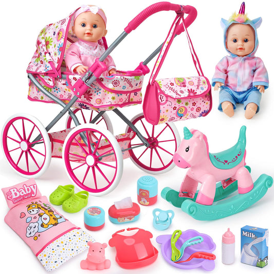 Golray 12in baby doll playset with stroller for imaginative nurturing play