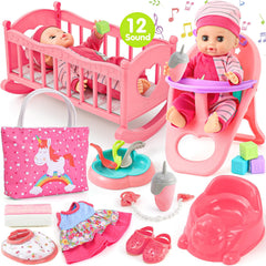 Golray 12in girl doll in cradle for nurturing playtime.