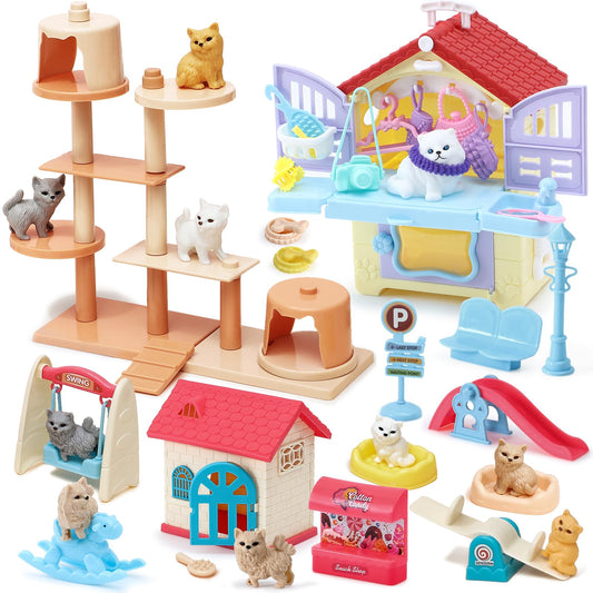 Golray 66Pcs cat toy figures for imaginative pretend play with nine cats