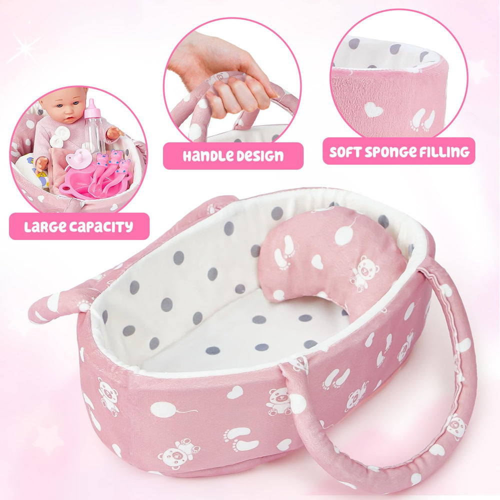 Golray doll bottle and nipple shown for nurturing feeding play.