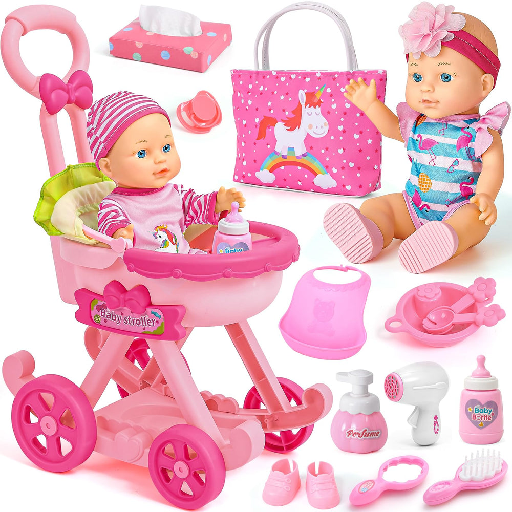 Golray Girl Baby Doll Stroller Set with 12-inch doll, ideal for imaginative on-the-go play
