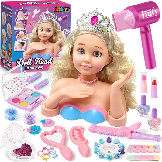Golray hair styling doll head kit with realistic salon tools for imaginative play