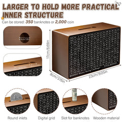 Gomyrod wooden money-saving box front view with counter to track progress.