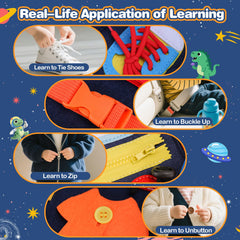 GONINO Montessori-inspired busy board helps toddlers practice dressing and matching skills with durable stitching.