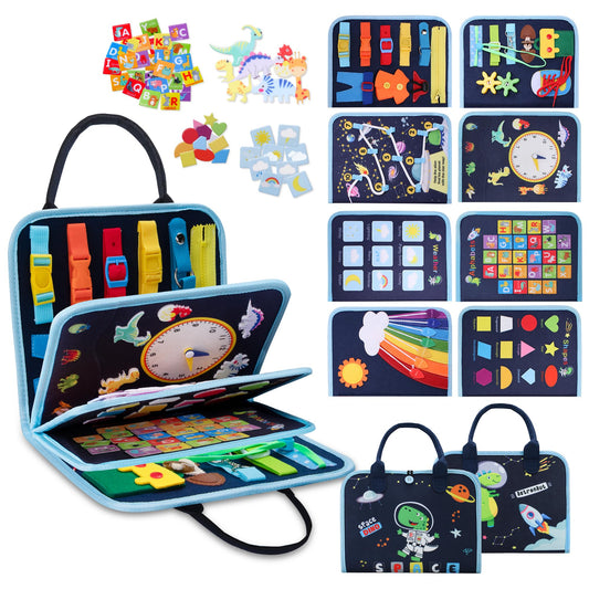 GONINO Toddler Busy Book with 23 activities across 9 themes, ideal for screen-free learning on the go.