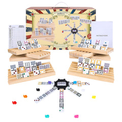 Gonoelec Mexican Train Dominoes Set front view with organized storage for quick setup.